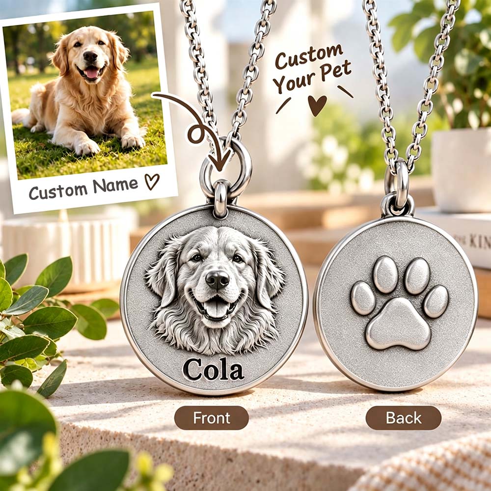 Personalized 3D Embossed Golden Retriever Coin Photo Name Necklace Custom 925 Sterling Silver Pet Portrait Coin Necklace Gift for Dog Mom