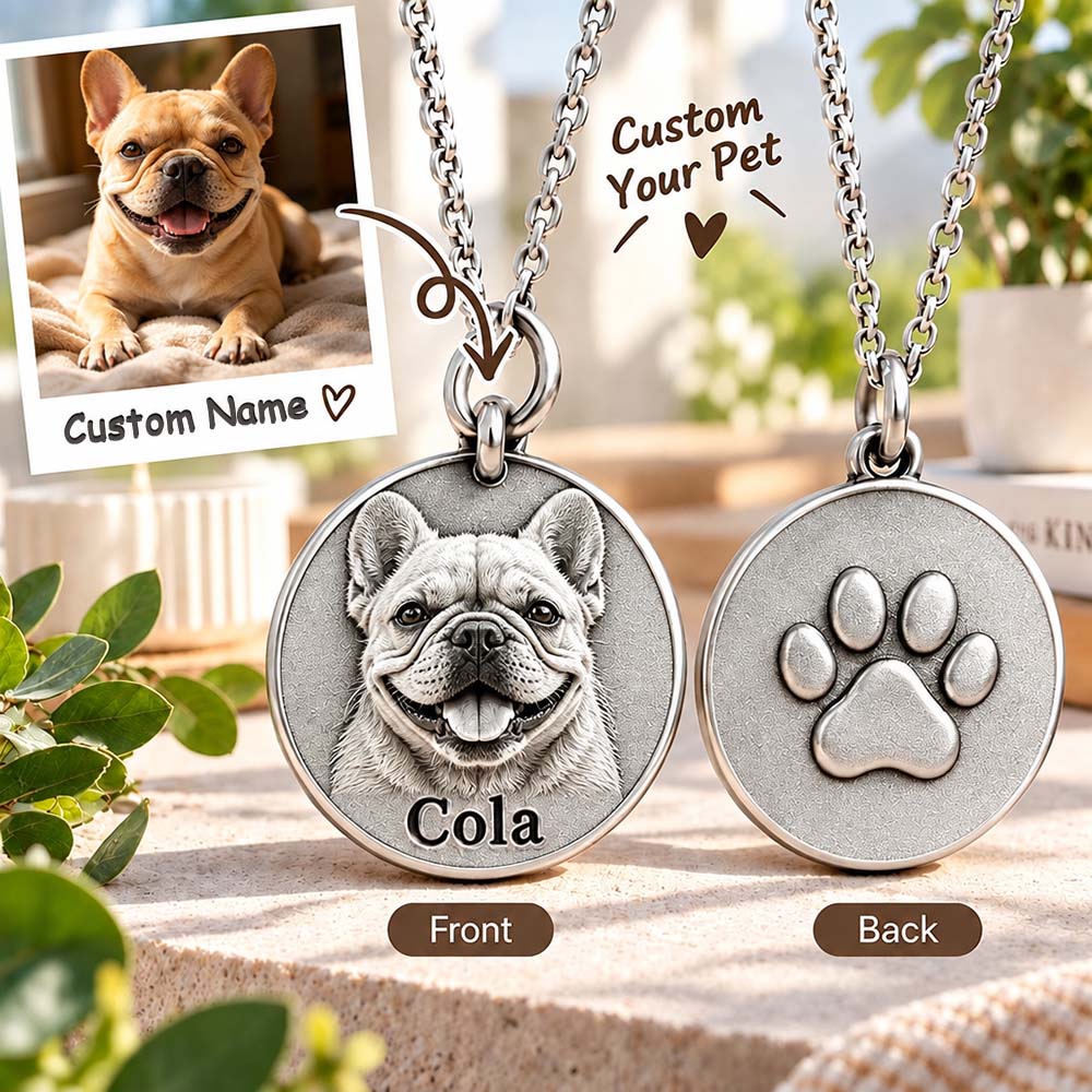 Personalized 3D Embossed French Bulldog Coin Photo Name Necklace Custom 925 Sterling Silver Pet Portrait Coin Necklace Gift for Dog Mom