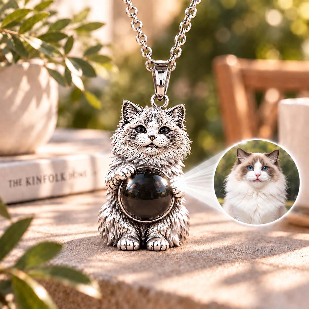 Personalized 3D Embossed Ragdoll Photo Projection Necklace Custom 925 Sterling Silver Pet Pendant Gift for Cat Mom