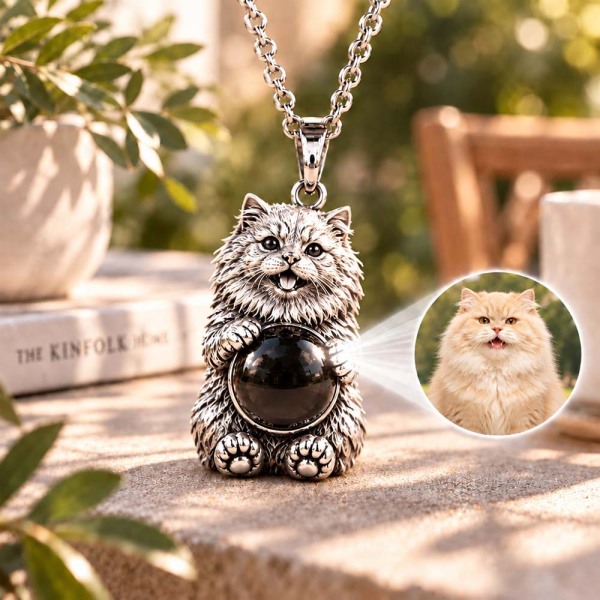 Personalized 3D Embossed Persian Photo Projection Necklace Custom 925 Sterling Silver Pet Pendant Gift for Cat Mom