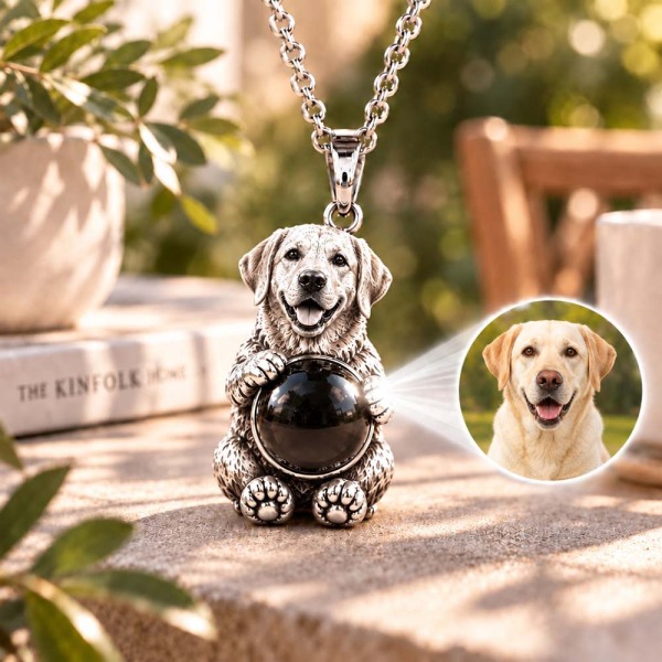 Personalized 3D Embossed Labrador Retriever Photo Projection Necklace Custom 925 Sterling Silver Pet Pendant Gift for Dog Mom
