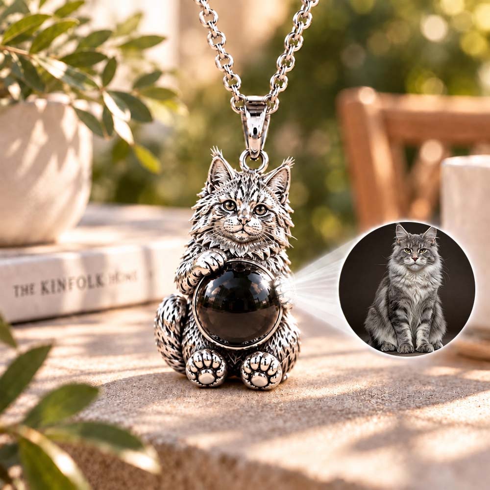 Personalized 3D Embossed Maine Coon Photo Projection Necklace Custom 925 Sterling Silver Pet Pendant Gift for Cat Mom