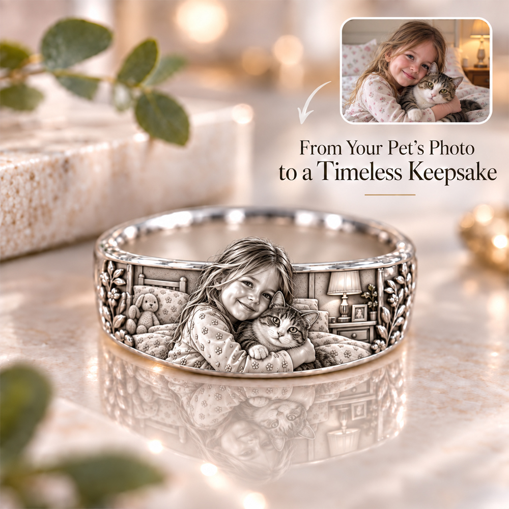 Personalized S925 Sterling Silver 3D Sculpted Mixed-breed cat Ring Custom Photo Pet Relief Ring Unique Pet Memorial Jewelry Gift for Cat Mom
