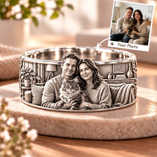 Personalized S925 Sterling Silver 3D Sculpted Maine Coon Ring Custom Photo Pet Relief Ring Unique Pet Memorial Jewelry Gift for Cat Mom