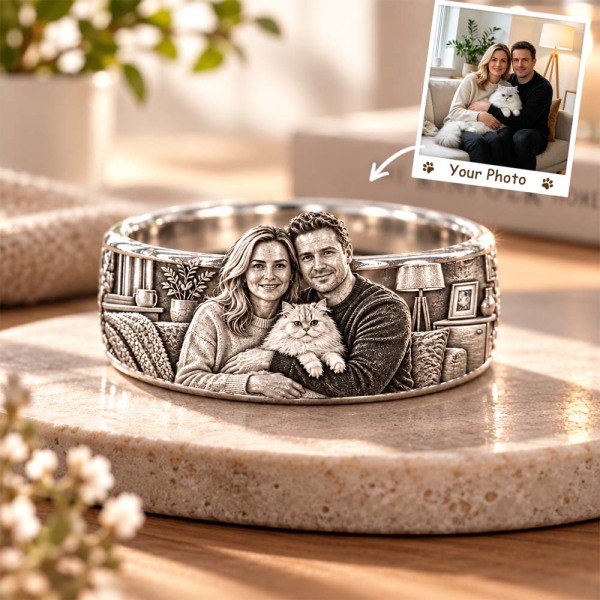 Personalized S925 Sterling Silver 3D Sculpted Persian Ring Custom Photo Pet Relief Ring Unique Pet Memorial Jewelry Gift for Cat Mom