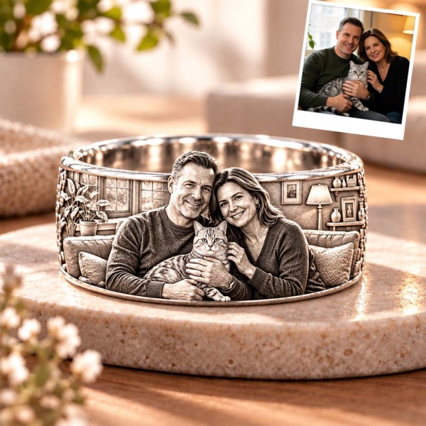 Personalized S925 Sterling Silver 3D Sculpted American Shorthair Ring Custom Photo Pet Relief Ring Unique Pet Memorial Jewelry Gift for Cat Mom
