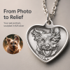 Personalized 925 Sterling Silver 3D Relief Heart Pet Head Portrait Pendant Custom Photo Charm Necklace Gift For Dog Moms