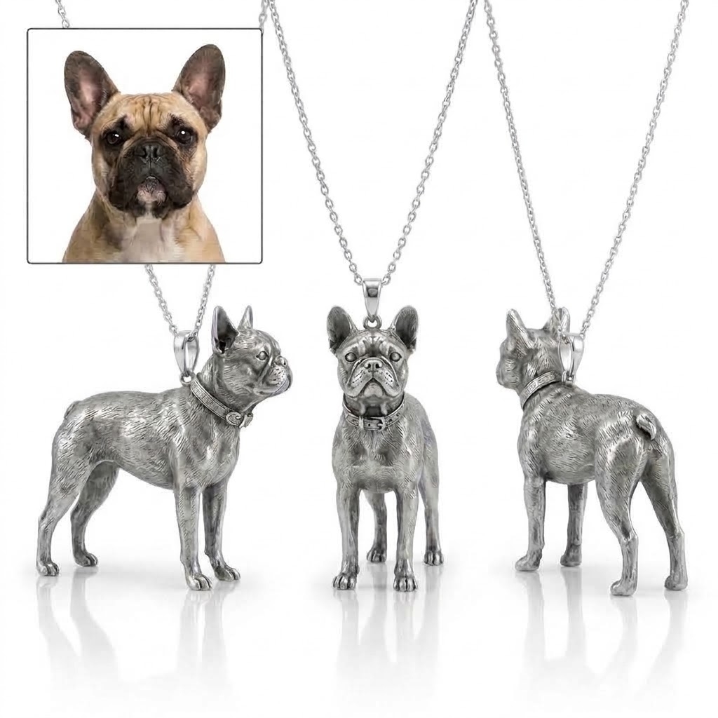 Personalized S925 Sterling Silver 3D Pet Pendant Necklace, Custom Photo to 3D Sculpted Dog & Cat Jewelry, Pekingese Memorial Gift for Pet Mom - namenecklace