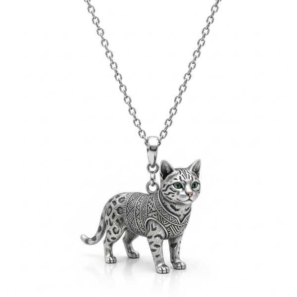 Exquisite S925 Sterling Silver 3D Pet Pendant Necklace, Highly Detailed Sculpted Dog & Cat Animal Charm Jewelry for Pet Owners - namenecklace