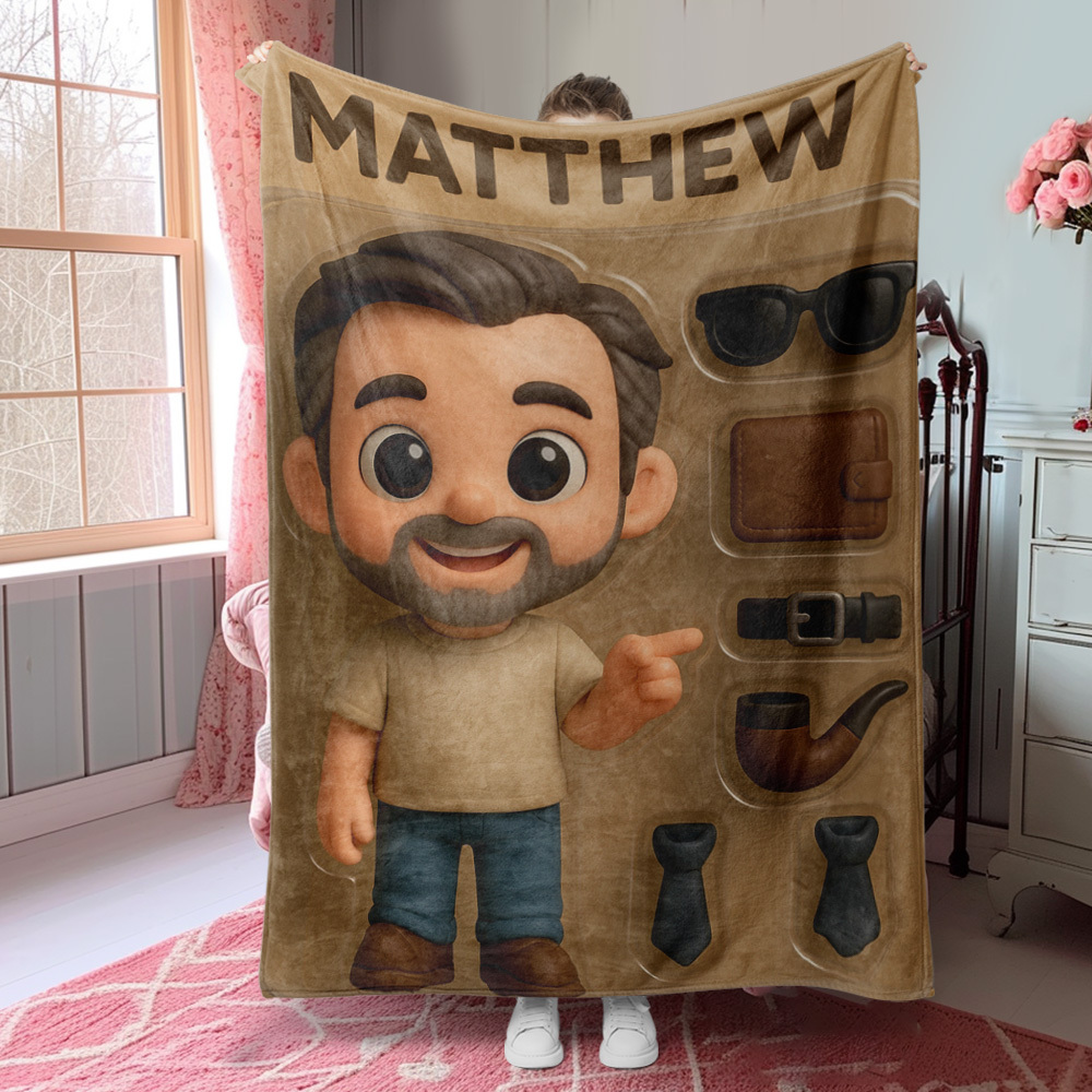 Custom 2D Mini Figures Blanket Custom Toy Figure Blanket Personalization Photo Blanket for Him - CustomPetGifts