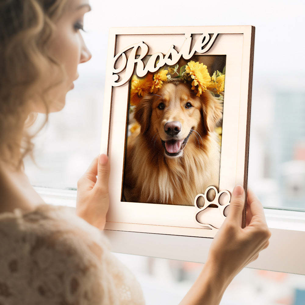 Custom Pet Photo Frame with Personalized Name Wooden Plaque - PetGiftsCustom