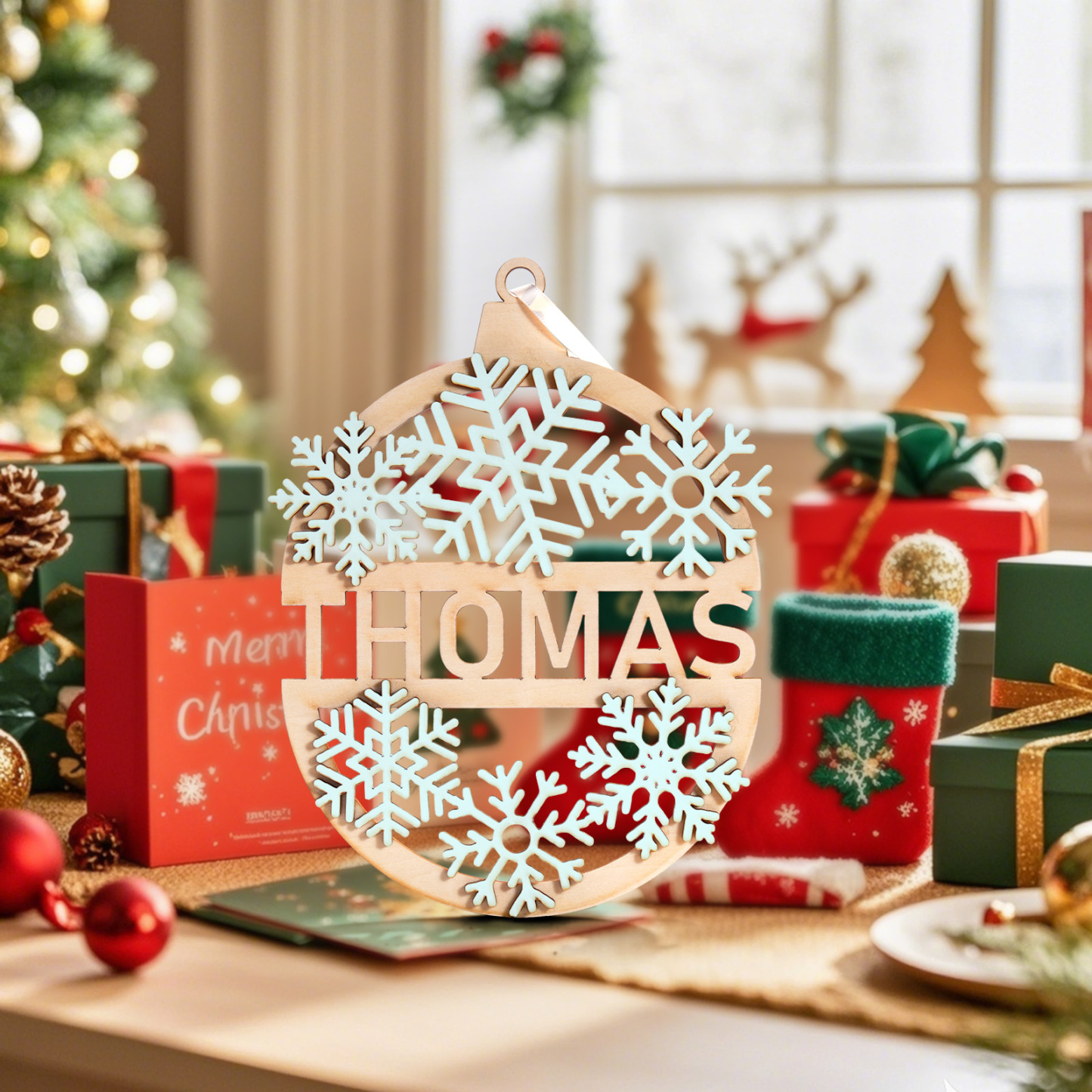 Custom Christmas Wooden Ornament Personalized Name Hanging Decoration Xmas Tree Name Tag Gift - CustomPetGifts