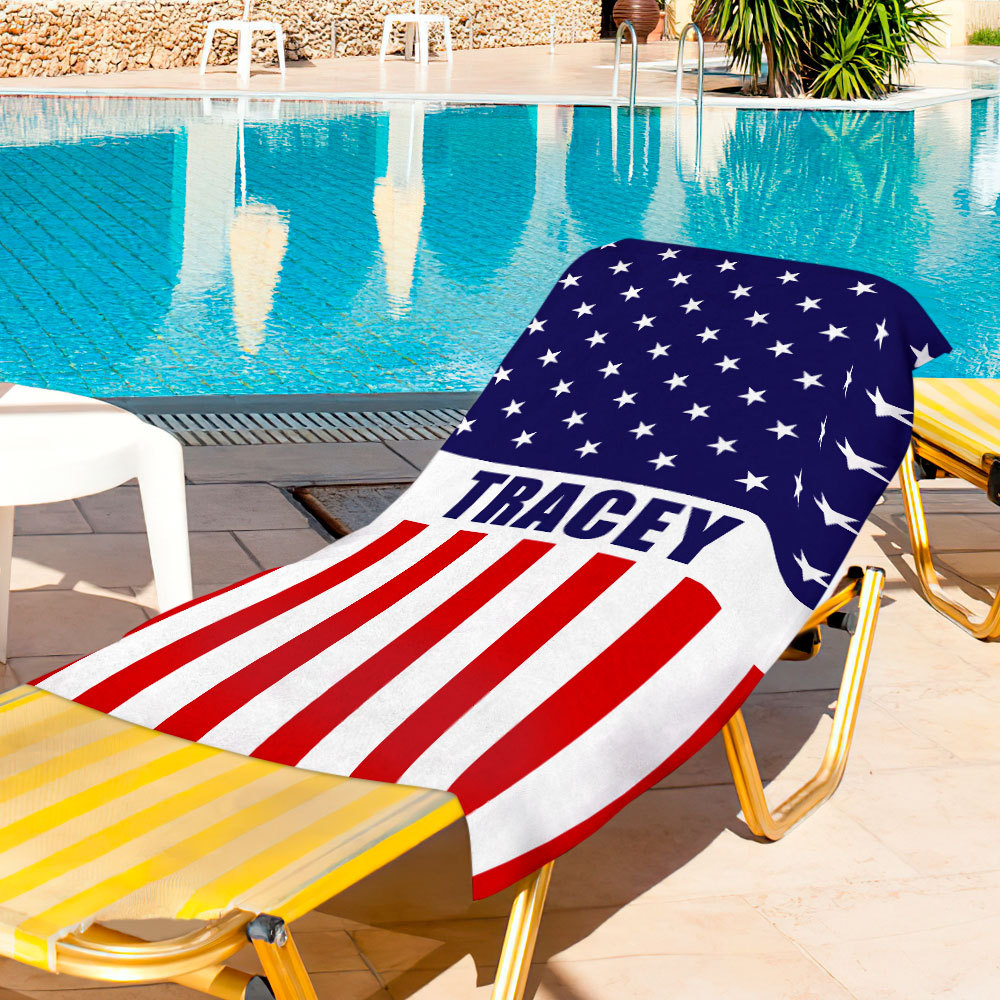 Personalized Bath Towel Custom Name Flag Pentagram Beach Towel Gift for Family - MyFaceSwimsuit