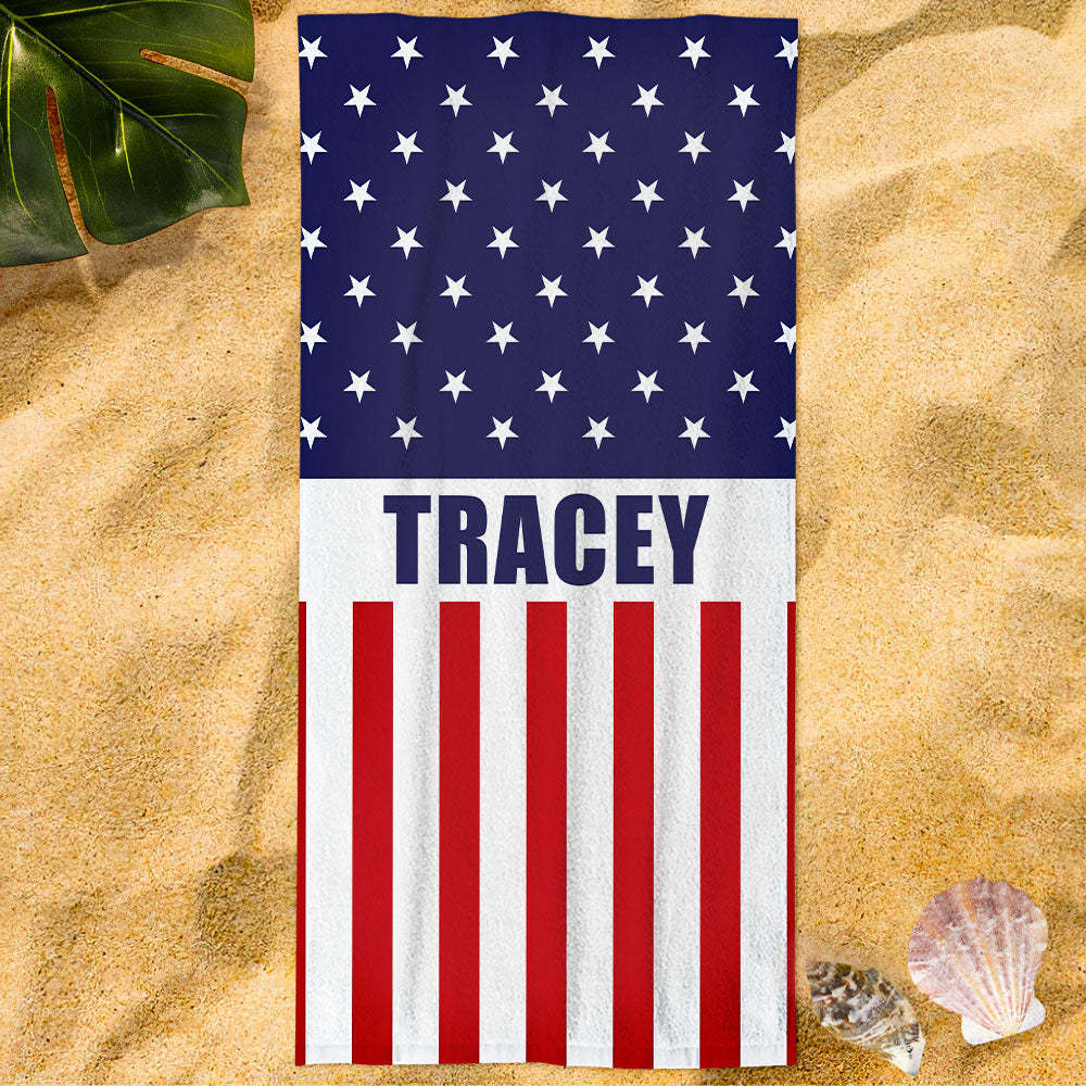 Personalized Bath Towel Custom Name Flag Pentagram Beach Towel Gift for Family - MyFaceSwimsuit