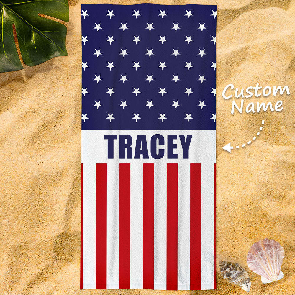 Personalized Bath Towel Custom Name Flag Pentagram Beach Towel Gift for Family - MyFaceSwimsuit