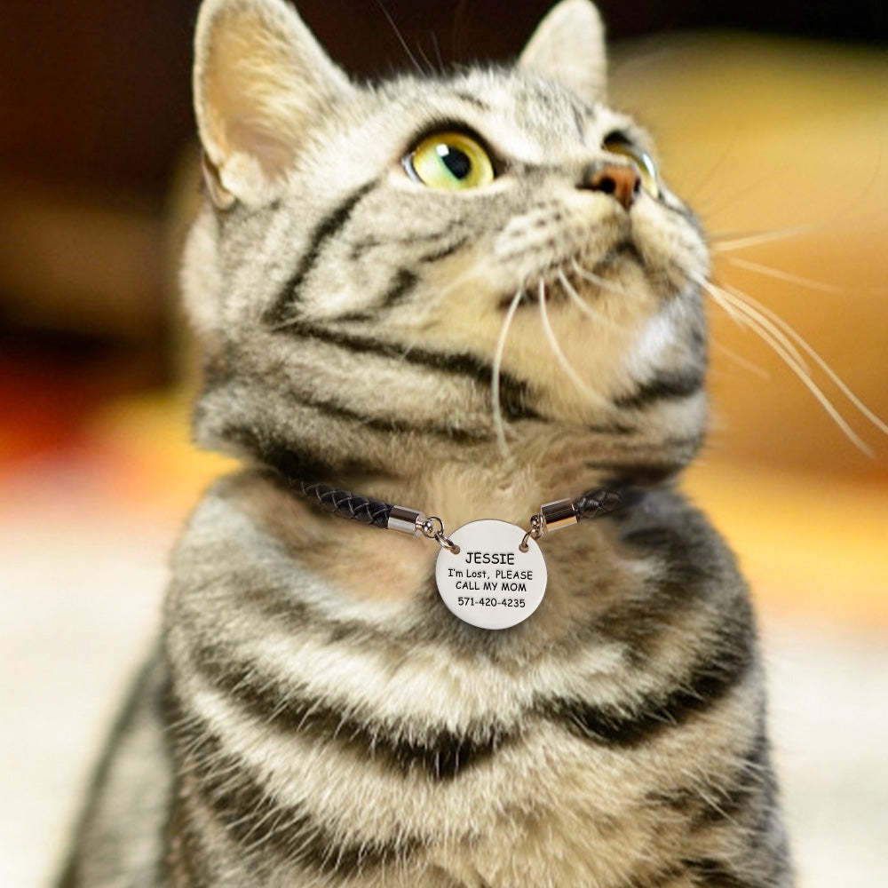 Personalized Collar Engraved Metal Pendant Leather Pet Collar Lovely Pet Gift for Pet Lovers - PetGiftsCustom