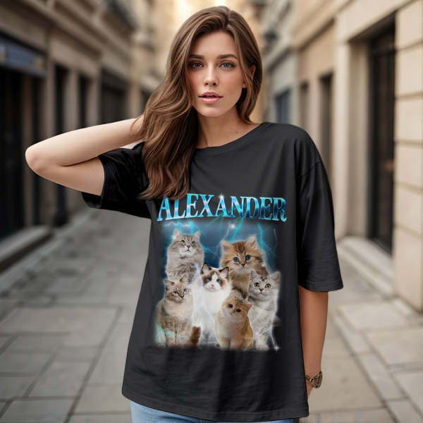 Custom Photo Vintage Tee Personalized Name T-shirt Personalised Christmas Gifts for Family - MyFaceSocksUK
