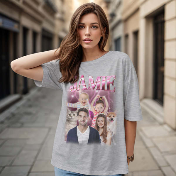 Custom Photo Vintage Tee Personalized Name T-shirt Personalised Christmas Gifts for Family - MyFaceSocksUK