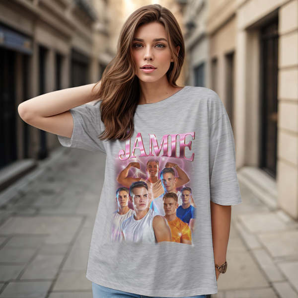 Custom Photo Vintage Tee Personalized Name T-shirt Personalised Christmas Gifts for Family - MyFaceSocksUK