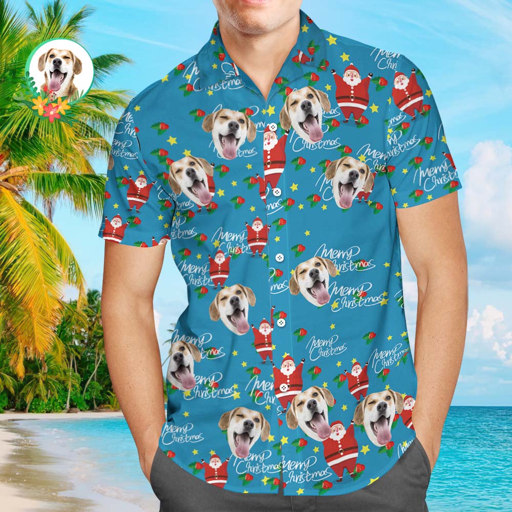 Custom Face Shirt Personalized Photo Men's Hawaiian Shirt Christmas Gift - Happy Santa