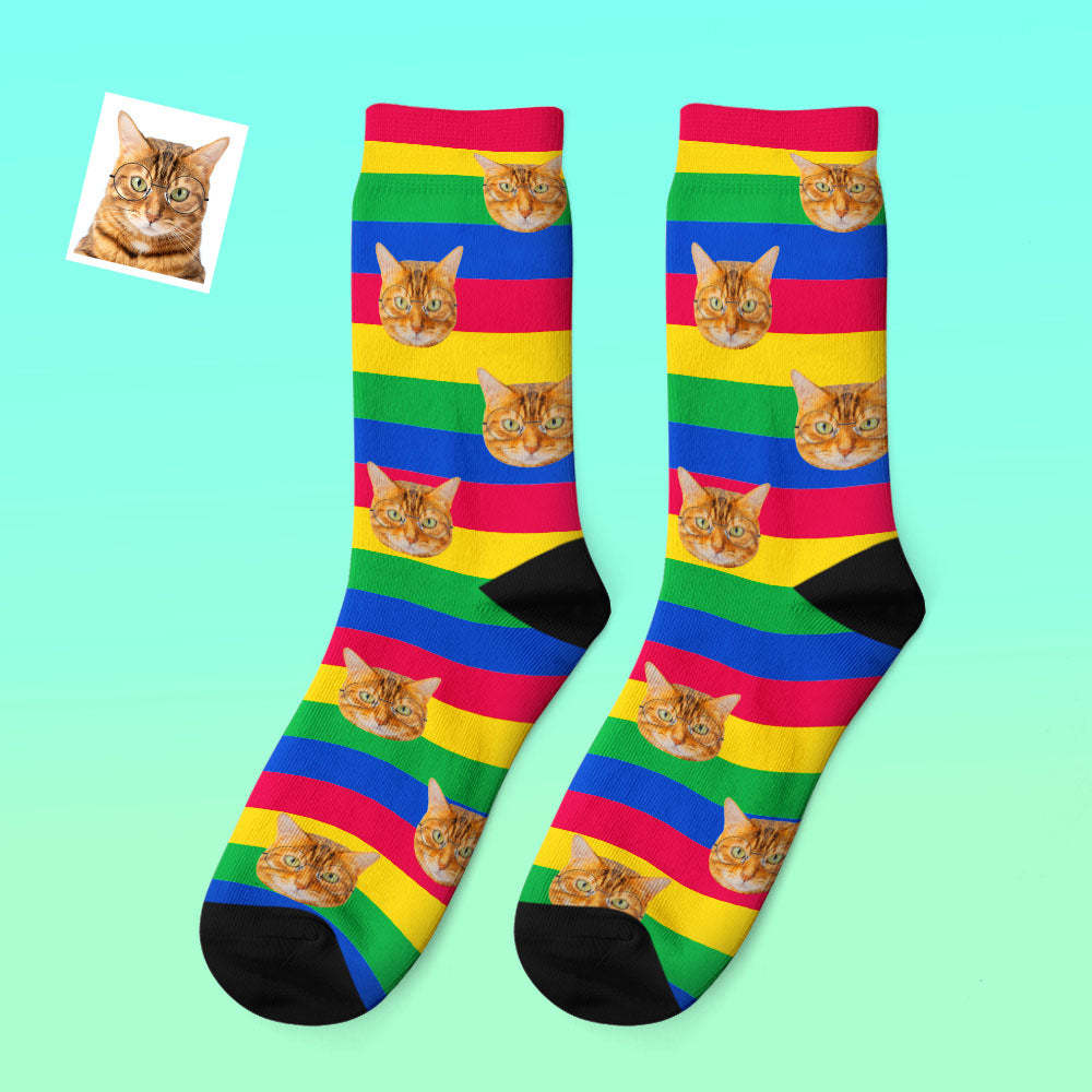 Custom Photo Thick Socks Rainbow Winter Pet Gifts - PetGiftsCustom