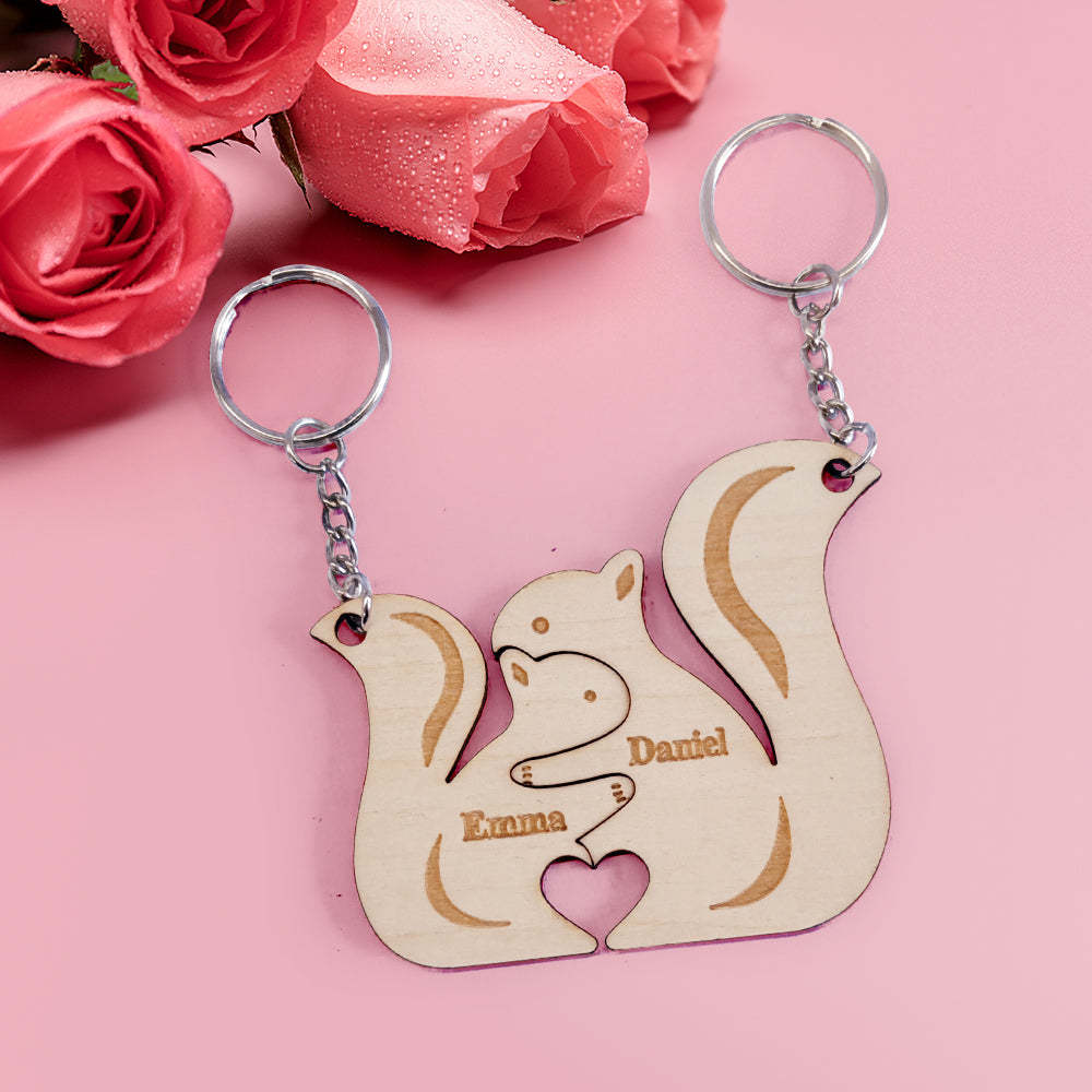 Personalized Couple Matching Keychain Custom Matching Squirrels Keychain Valentine's Day Gifts for Lover - PetGiftsCustom