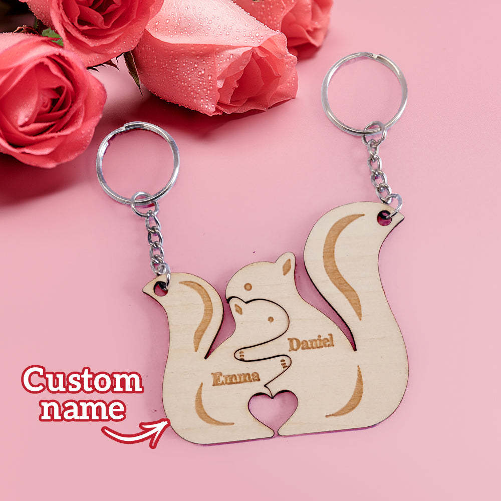 Personalized Couple Matching Keychain Custom Matching Squirrels Keychain Valentine's Day Gifts for Lover - PetGiftsCustom