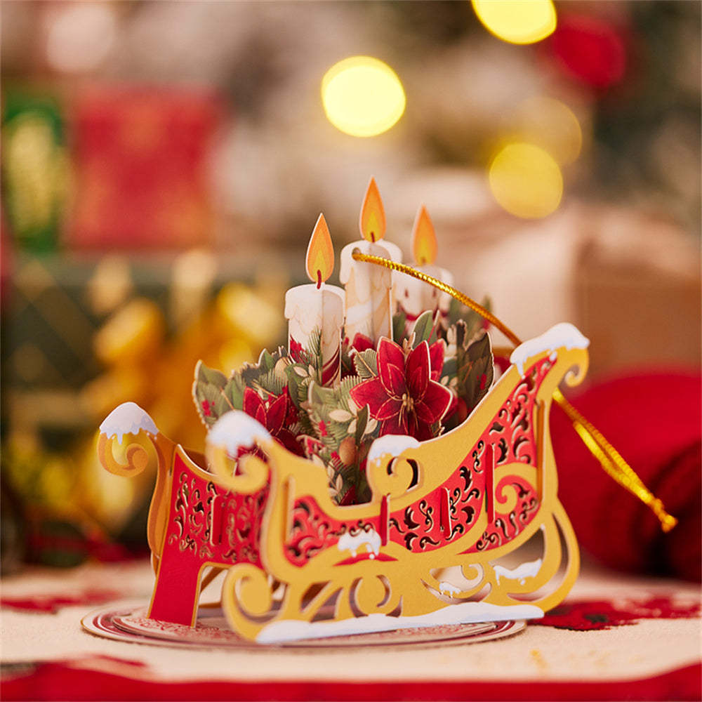 Christmas Sleigh Ornament Christmas 3D Pop Up Greeting Card - PetGiftsCustom