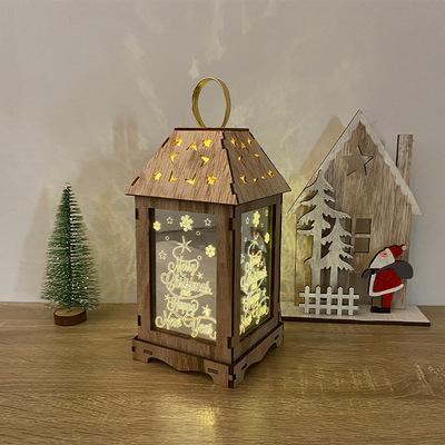 Christmas Gifts Wooden Christmas Decor LED Wind Lantern Creative Ornaments Portable Lantern