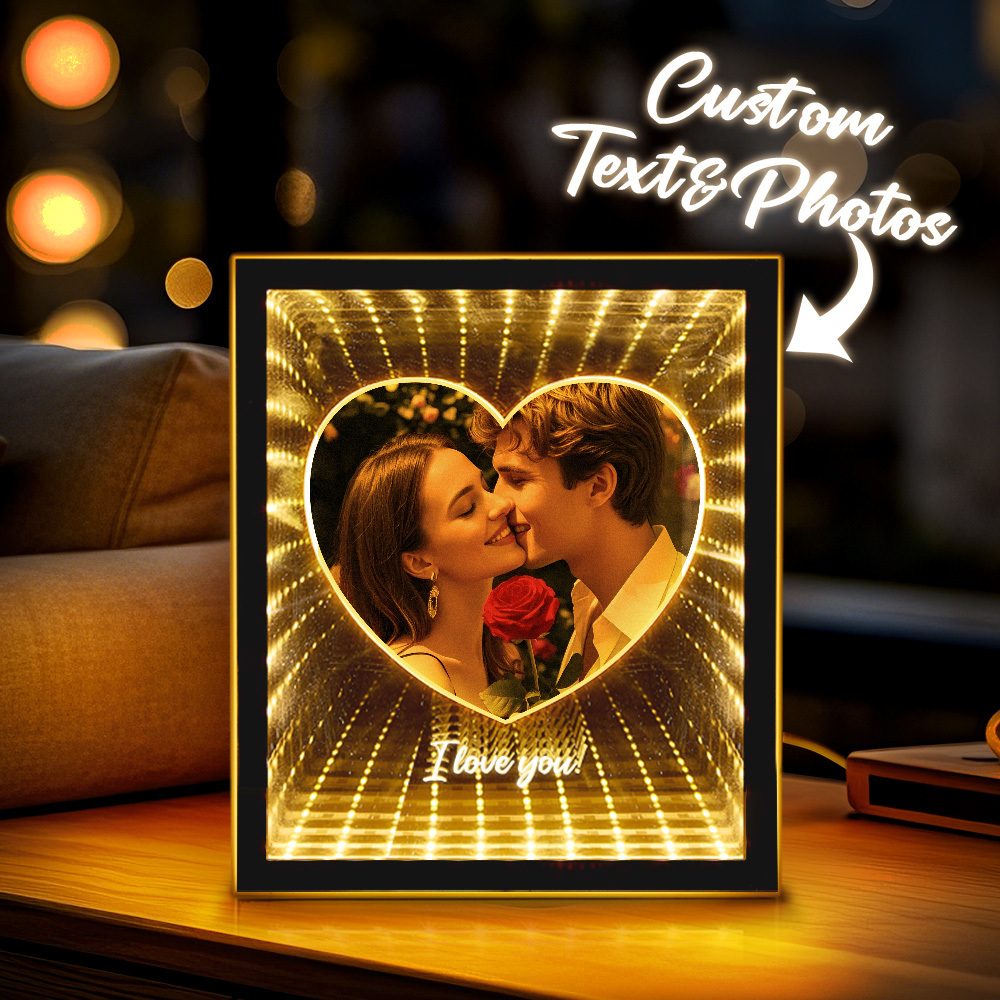 Custom Couple Photo Love Corridor Mirror Lamp Birthday Gifts for Lover
