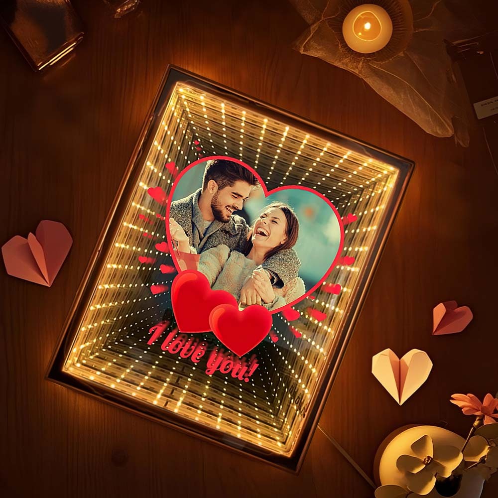 Custom Couple Photo Love Corridor Mirror Lamp Birthday Gifts for Lover