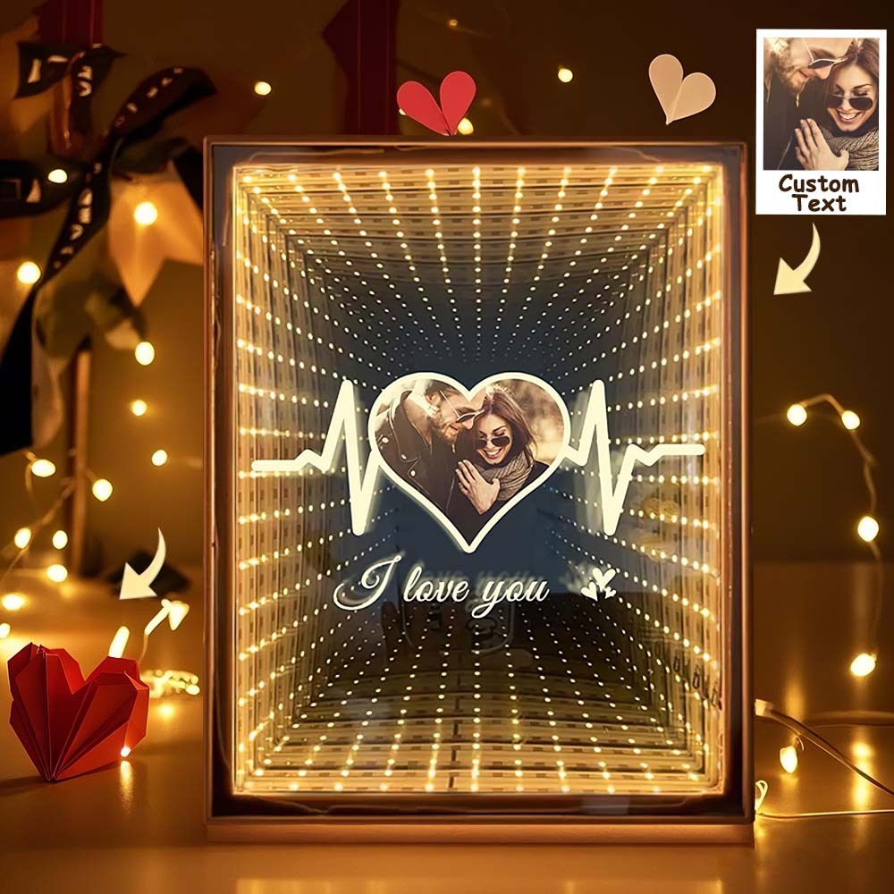 Custom Couple Photo Love Corridor Mirror Lamp Birthday Gifts for Lover