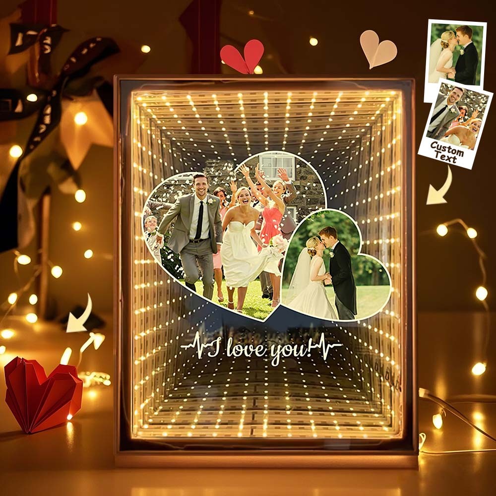 Custom Couple Photo Love Corridor Mirror Lamp Birthday Gifts for Lover