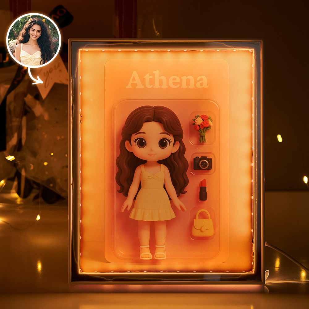 Custom 2D Mini Figures Cartoon Mirror Light Custom Toy Figure Lamp Personalized Photo Night Light - CustomPetGifts