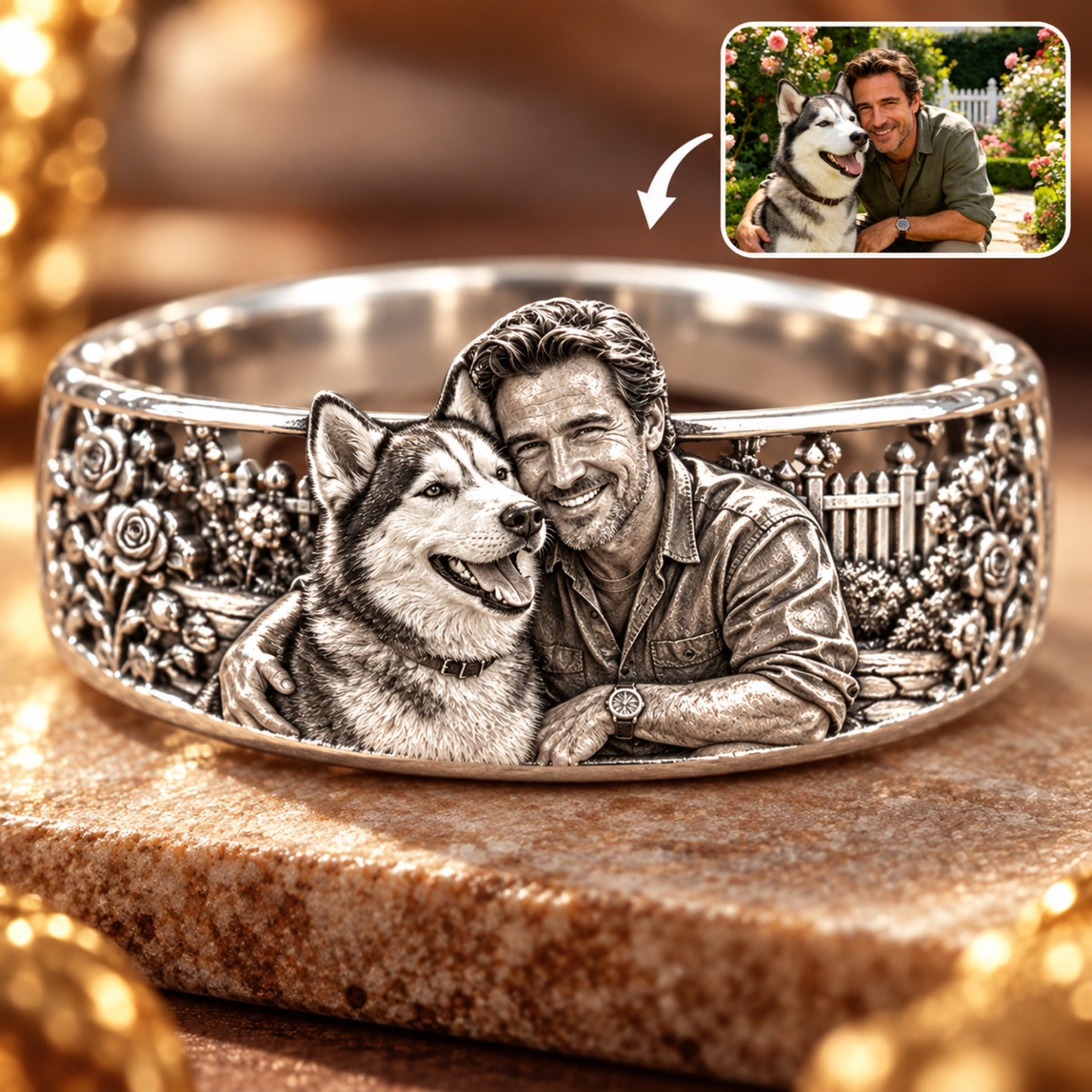 Personalized S925 Sterling Silver 3D Sculpted Husky Ring Custom Photo Pet Relief Ring Unique Pet Memorial Jewelry Gift for Dog Mom