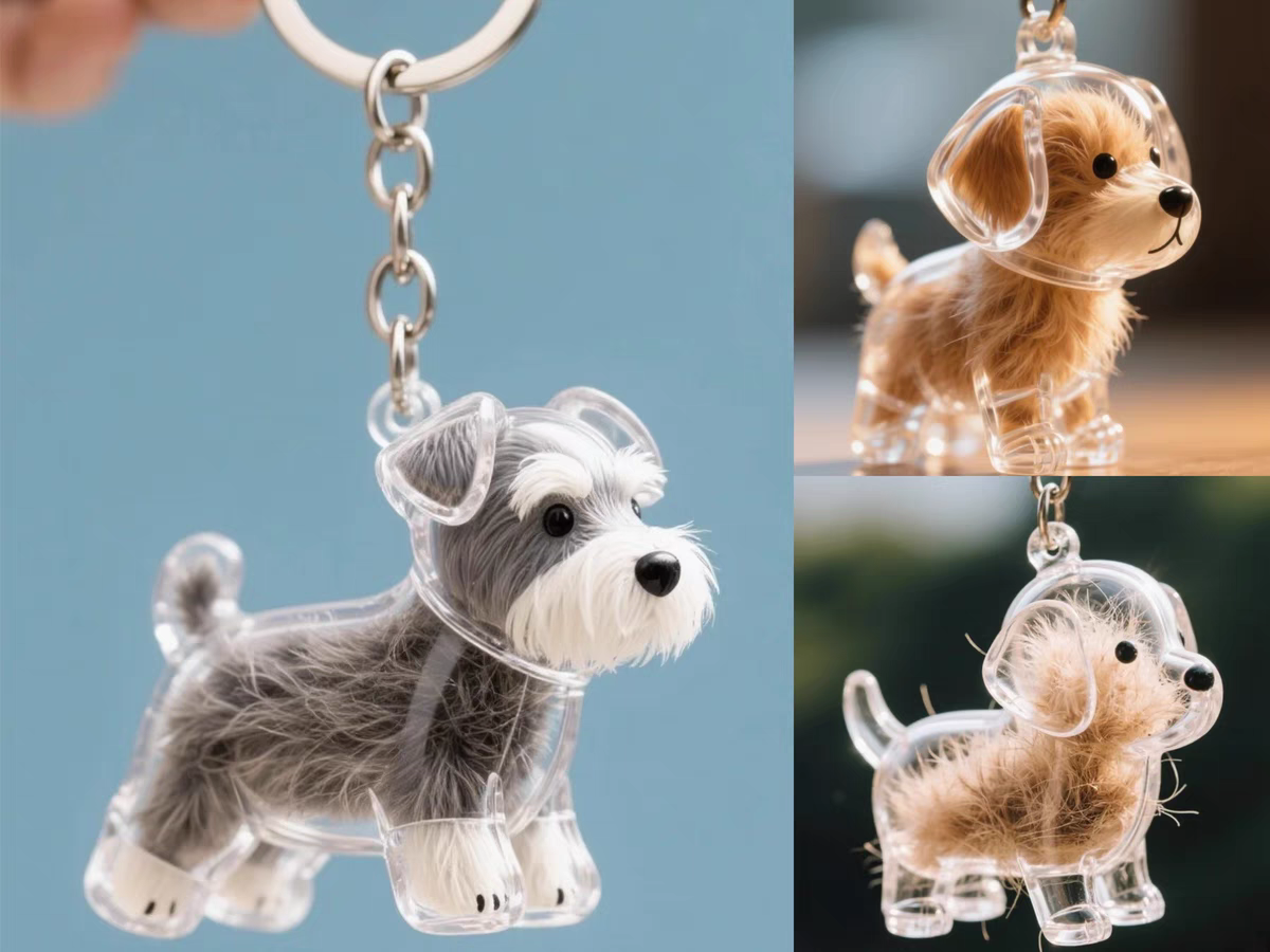 Pet Hair Keepsake Keychain Clear Dog Fur Memory Capsule Charm for Pet Lovers