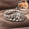 Personalized Dog Photo Ring – Custom 3D Sculpted 925 Sterling Silver Sleeping Pet Ring with Engraved Name
