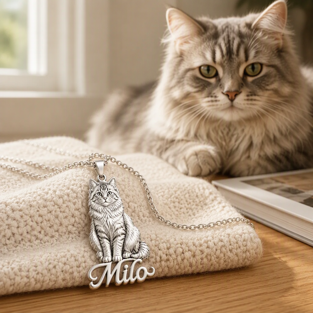 Personalized 925 Sterling Silver 3D Relief Full Body Pet Portrait Necklace Custom Photo Name Pendant Gift For Pet Lovers