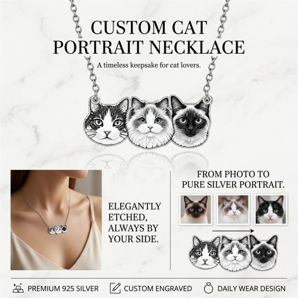 Personalized 925 Sterling Silver 3D Relief Pet Head Charm Necklace Custom  1 To 5 Pet Portrait Pendant Gifts For Pet Owners