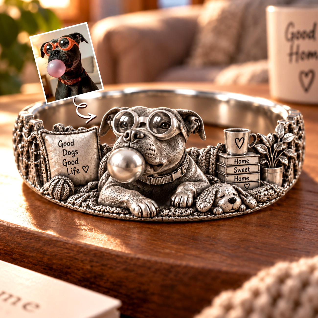 Personalized S925 Sterling Silver 3D Pet Ring, Custom Photo to 3D Sculpted Dog & Cat Animal Ring, Plain Band Unique Pet Mom Keepsake Jewelry - namenecklace