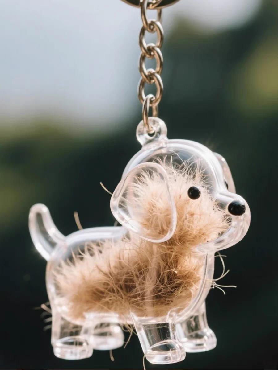 Pet Hair Keepsake Keychain Clear Dog Fur Memory Capsule Charm for Pet Lovers