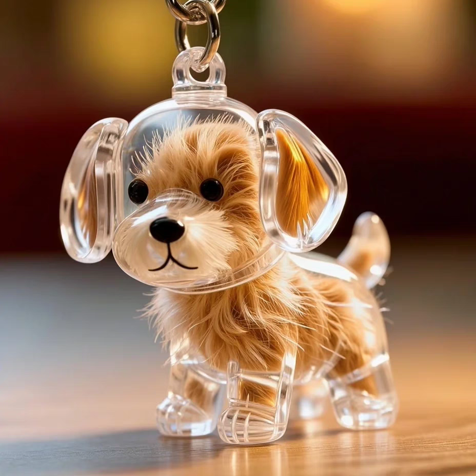Pet Hair Keepsake Keychain Clear Dog Fur Memory Capsule Charm for Pet Lovers
