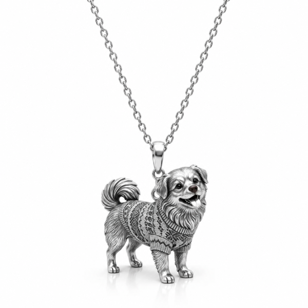 Exquisite S925 Sterling Silver 3D Pet Pendant Necklace, Highly Detailed Sculpted Dog & Cat Animal Charm Jewelry for Pet Owners - namenecklace