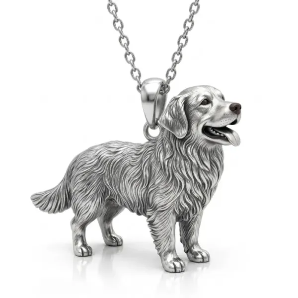 Personalized S925 Sterling Silver 3D Pet Pendant Necklace, Custom Photo to 3D Sculpted Dog & Cat Jewelry, Golden Retriever Memorial Gift for Pet Mom