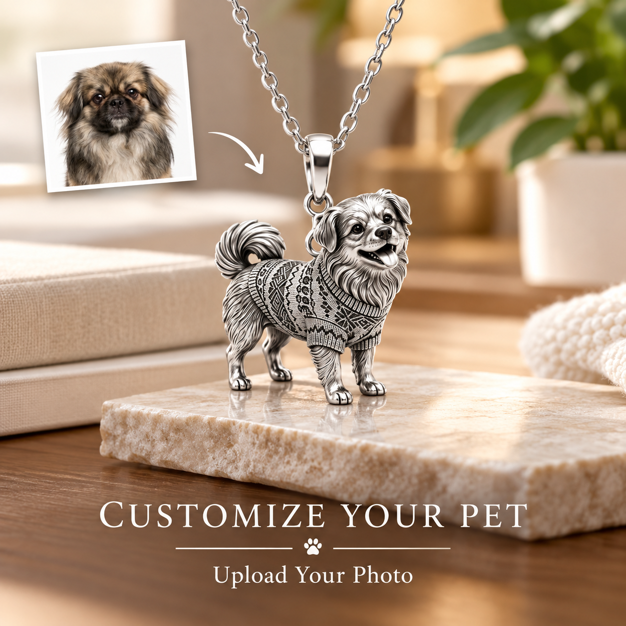 Personalized S925 Sterling Silver 3D Pet Pendant Necklace, Custom Photo to 3D Sculpted Dog & Cat Jewelry, Pekingese Memorial Gift for Dog Mom