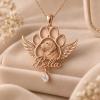Personalized Paw-Shaped Name Necklace Custom 3D Pet Photo Necklace in Sculptural 925 Sterling Silver with Winged Paw and Teardrop Gemstone Sentimental Jewelry Gift for Pet Lovers - namenecklace