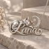 Personalized Pet Name Necklace Custom 3D Pet Photo Necklace in Sculptural 925 Sterling Silver with Moon and Sparkling Stone Accents Sentimental Jewelry Gift for Pet Lovers - namenecklace