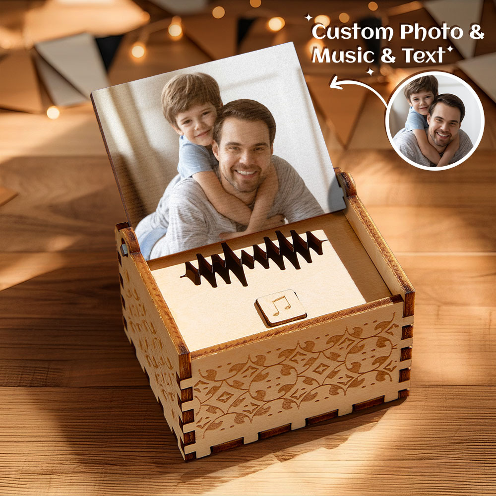 Custom Digital Music Box Any song Tune or Voice Personalized Wooden Photo Music Box with Text Father's Day Gifts