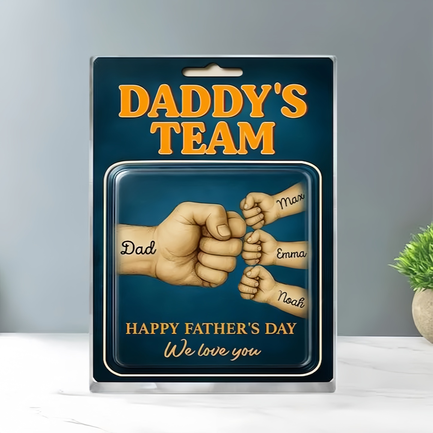 Custom Fathers Day Gift for Dad, Daddy Team Fist Bump Custom Figure Acrylic Block Plaque Gift for Husband, Dad Birthday Gift, New Dad Gifts