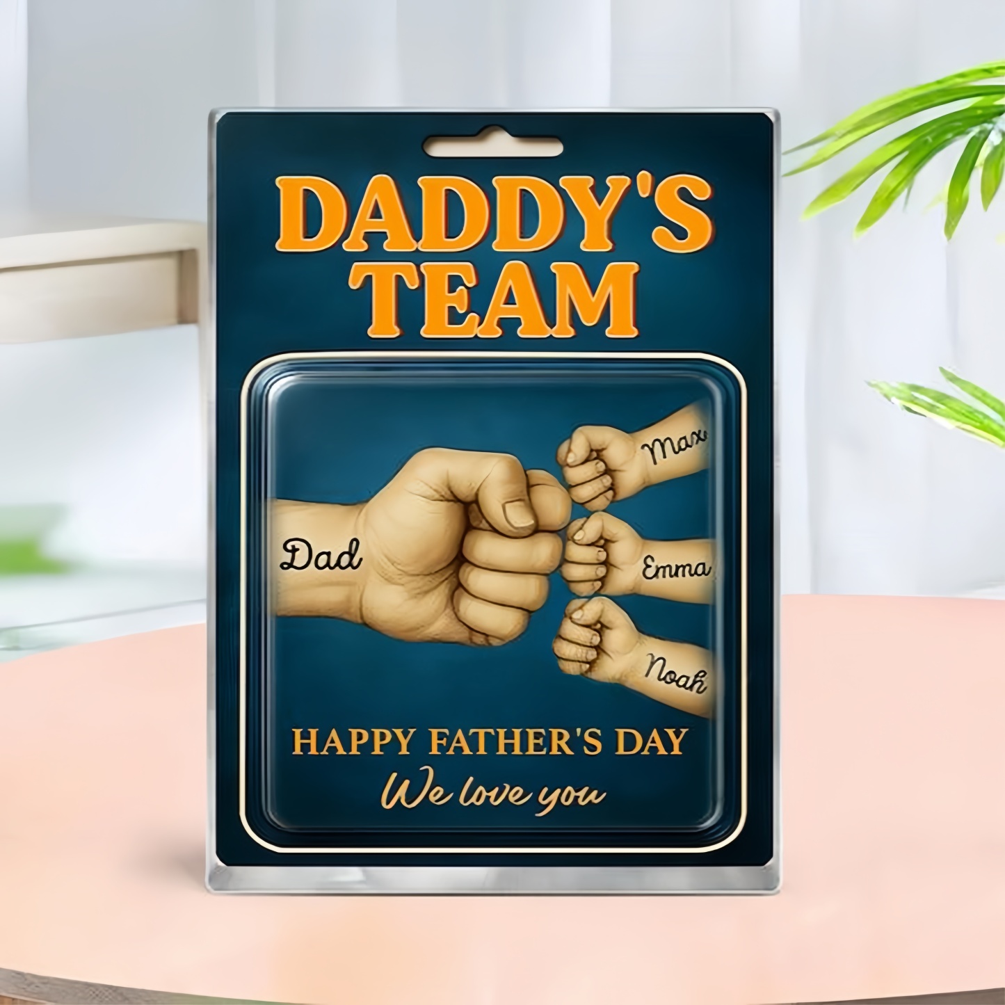 Custom Fathers Day Gift for Dad, Daddy Team Fist Bump Custom Figure Acrylic Block Plaque Gift for Husband, Dad Birthday Gift, New Dad Gifts